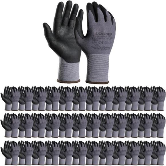 Safety Work Gloves MicroFoam Nitrile Coated-12 PairsSeamless Knit Nylon